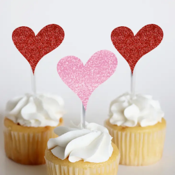 Heart Shaped Valentine's Day Treat Toppers - 12 Pack